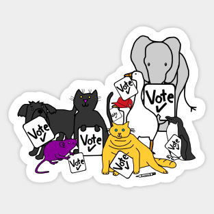 Animals with Vote Signs Sticker